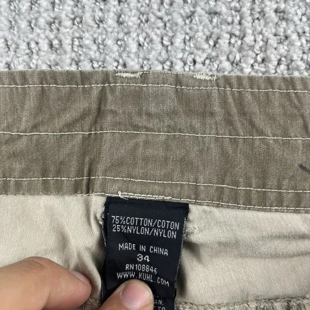 Kuhl Men's Vintage Patina Dye Hiking Shorts Zip Cargo Pockets Size 34 Olive
